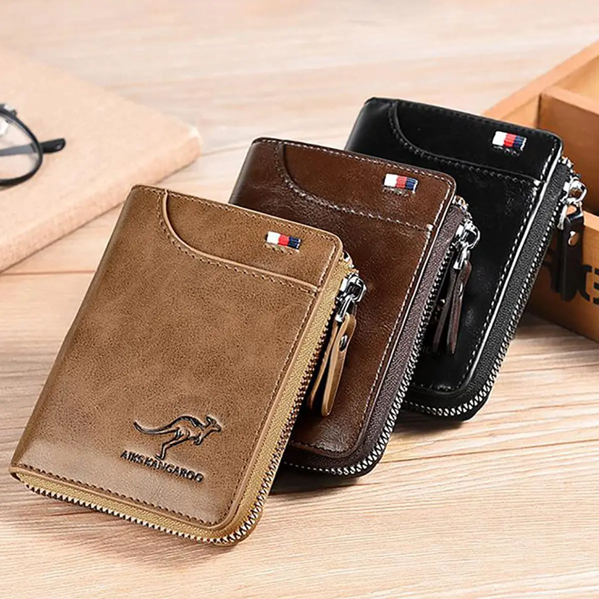 Wallet Leather Business Card Holder Zipper Purse Luxury Wallets for Men RFID Protection Purses Carteira Masculina Luxury.-A-DH