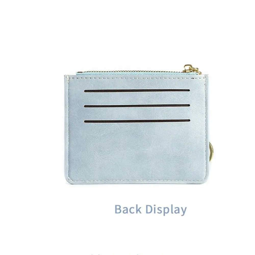 Fashion Design PU Leather Card Bag Mini Wallet Thin Card Holder Solid Color Korean Style Zipper Coin Purse Men