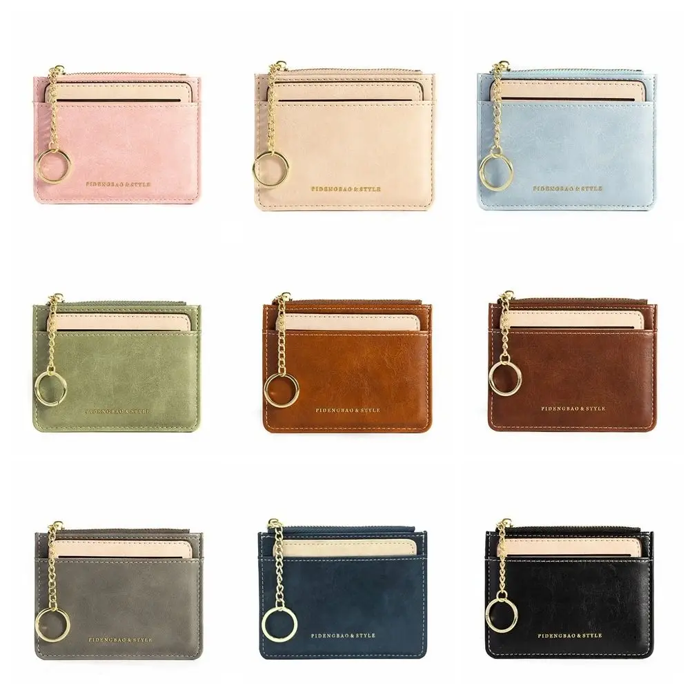 Fashion Design PU Leather Card Bag Mini Wallet Thin Card Holder Solid Color Korean Style Zipper Coin Purse Men