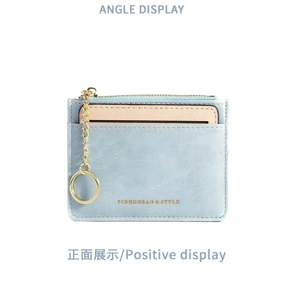 Fashion Design PU Leather Card Bag Mini Wallet Thin Card Holder Solid Color Korean Style Zipper Coin Purse Men