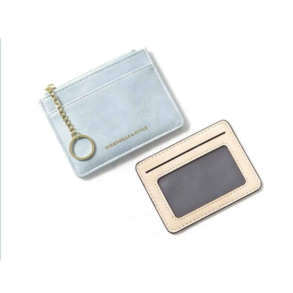 Fashion Design PU Leather Card Bag Mini Wallet Thin Card Holder Solid Color Korean Style Zipper Coin Purse Men