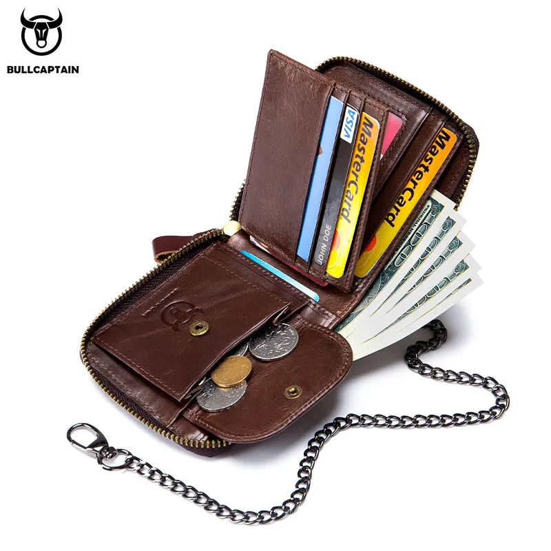 Bullcaptain Cowhide Genuine Leather Men Wallet Coin Purse Small Mini Card Holder Vintage PORTFOLIO Portomonee Male Walet Pocket