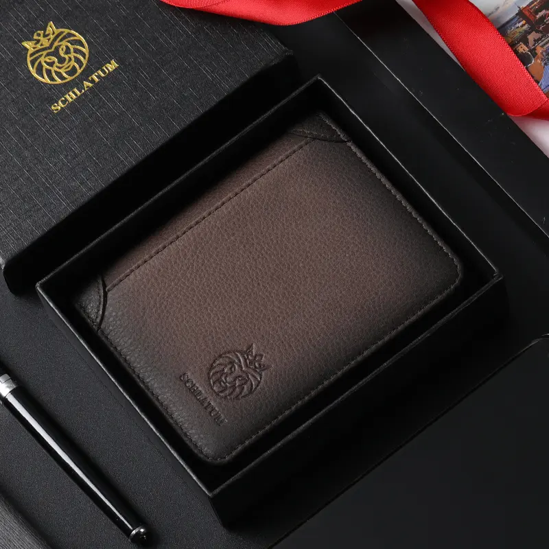 SCHLATUM Genuine Leather Men RFID Blocking short Ultra-thin wallet Retro Large Capacity Credit Card Holder Wallets