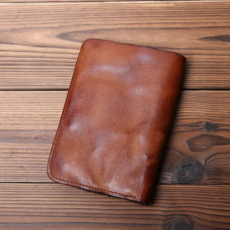 Retro Handmade Leather Ladies Wallet Top Layer Cowhide Men's Short Wallet Wiping Color Buckle Bag Vertical Credit Card Bag NZPJ