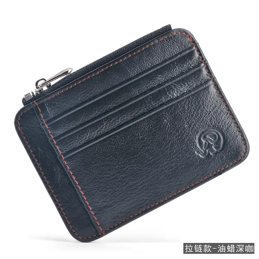 New Thin Genuine Leather Mini Bank Credit Card Wallet Id Card Holder Men's Small Wallet Thin Sleeve Zipper Short Coin Wallets