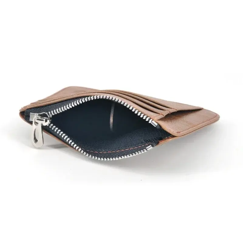 New Thin Genuine Leather Mini Bank Credit Card Wallet Id Card Holder Men's Small Wallet Thin Sleeve Zipper Short Coin Wallets