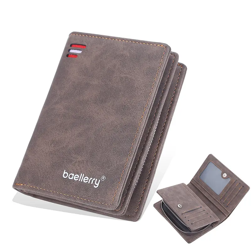 Business Wallets for Men Card Holder Purses PU Leather Short Handbags and Wallet with Zip Coin Pocket Cardholder
