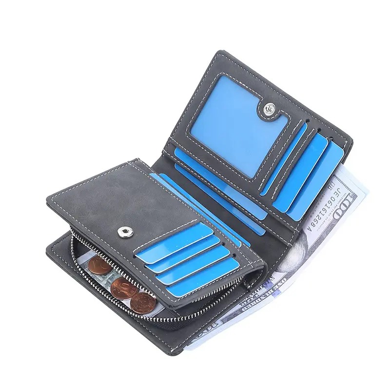 Business Wallets for Men Card Holder Purses PU Leather Short Handbags and Wallet with Zip Coin Pocket Cardholder