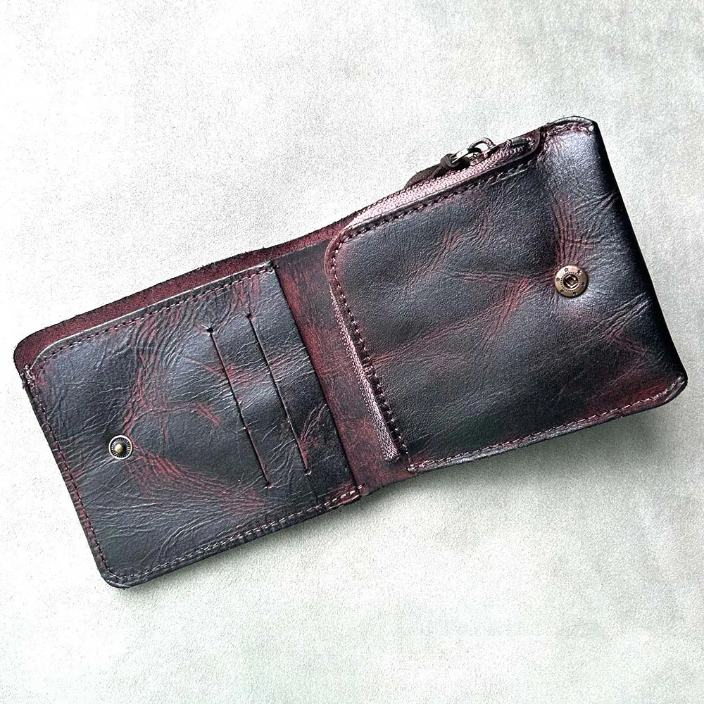 Handmade Tan Leather Wallets for Men with coin pocket Pure Leather Men Wallet with Coin Pocket Zipper Wallet