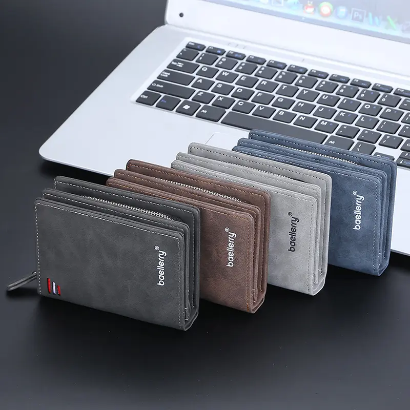 Business Wallets for Men Card Holder Purses PU Leather Short Handbags and Wallet with Zip Coin Pocket Cardholder