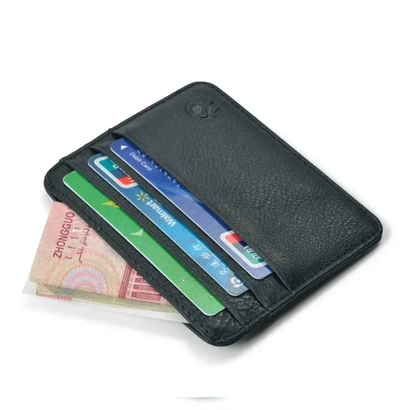 New Thin Genuine Leather Mini Wallet Slim Bank Credit Card Holder Men's Business Small ID Case For Man Purse 6 Slots Cardholder