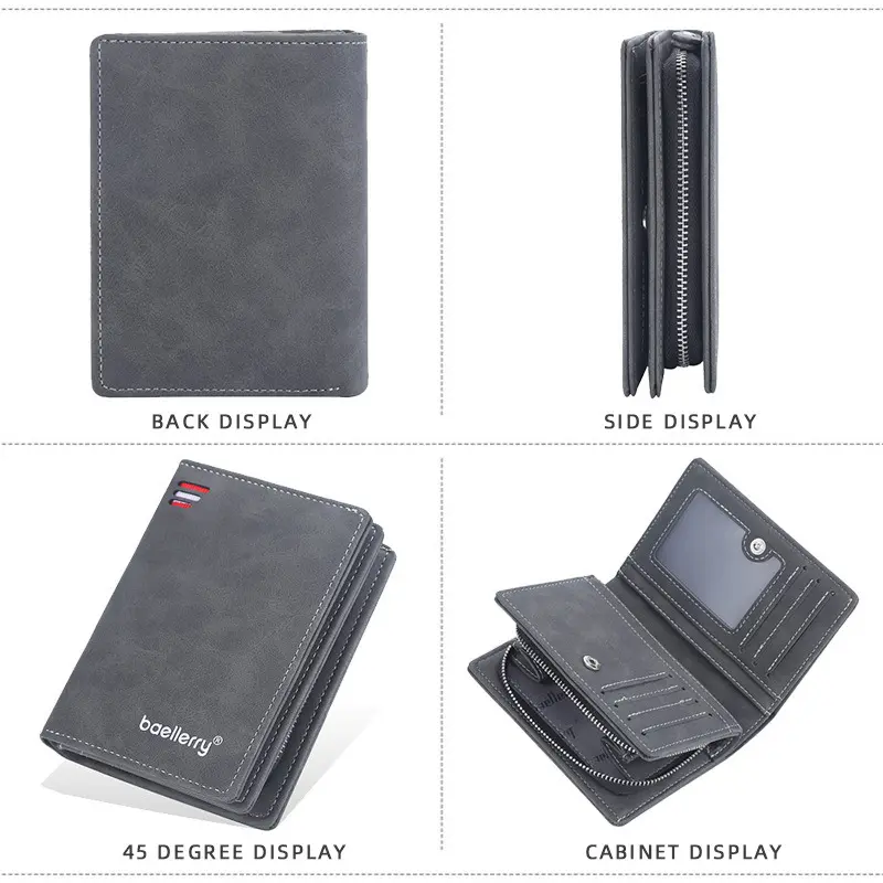 Business Wallets for Men Card Holder Purses PU Leather Short Handbags and Wallet with Zip Coin Pocket Cardholder