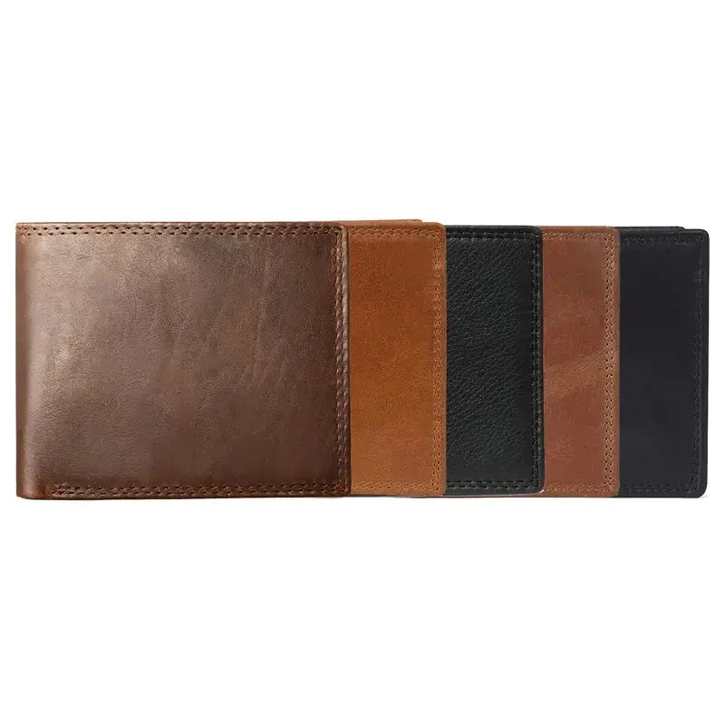 GENODERN Cow Leather Men Wallets with Coin Pocket Vintage Male Purse RFID Blocking Genuine Leather Men Wallet with Card Holders