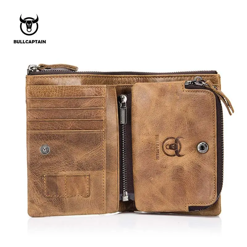 BULLCAPTAIN Authentic Leather Men's Wallet Short Purse Small Retro Wallet Brand High RFID New Short Wallet QB013