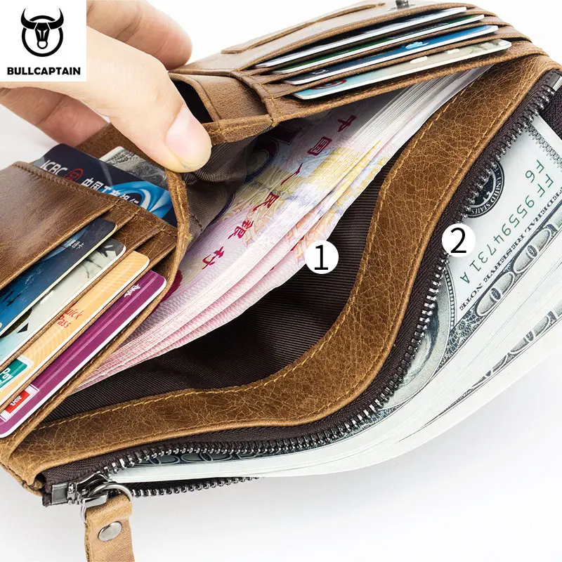 BULLCAPTAIN Authentic Leather Men's Wallet Short Purse Small Retro Wallet Brand High RFID New Short Wallet QB013