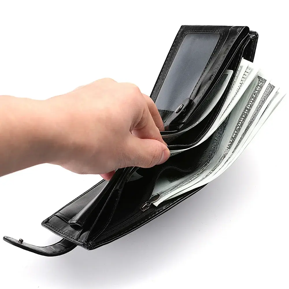Large Capacity Men's Buckle Leather Wallet Multiple Card Slots ID Credit Card Holder Coin Retro Wallet 2025 New Style