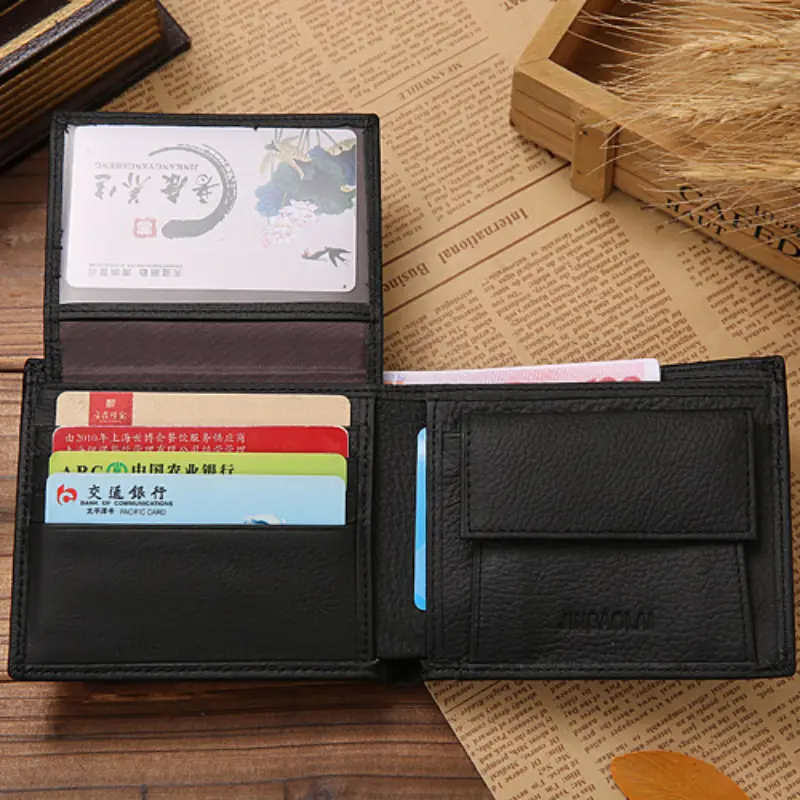 Genuine Leather Men Wallets Coin Pocket Card Holder Simple Quality Male Wallets Concise Short Black Credit Card Holder Purses