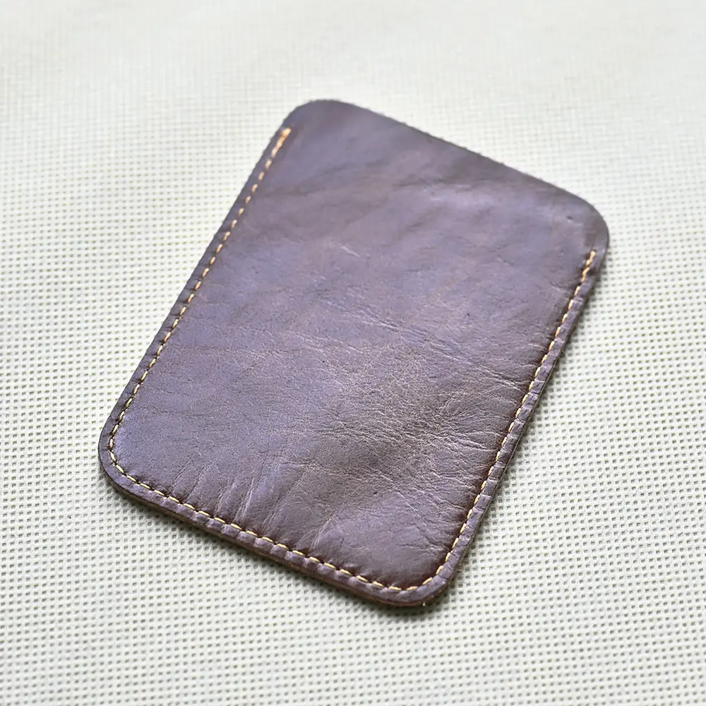 Slim Leather Card Holder Front Pocket Wallet (9.8x7cm) with 2 Card Slots - Genuine Leather Minimalist Card Wallet for Cards