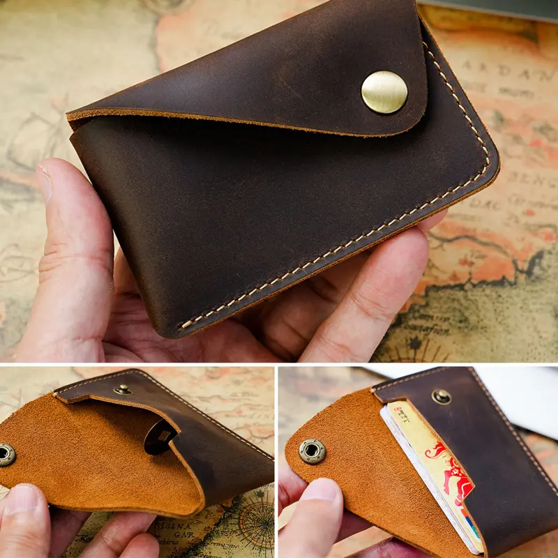 Men's Vintage Genuine Leather Wallet Ultra Thin Mini Credit Card Holder ID Case Cash Pocket Slim Short Wallet High Quality