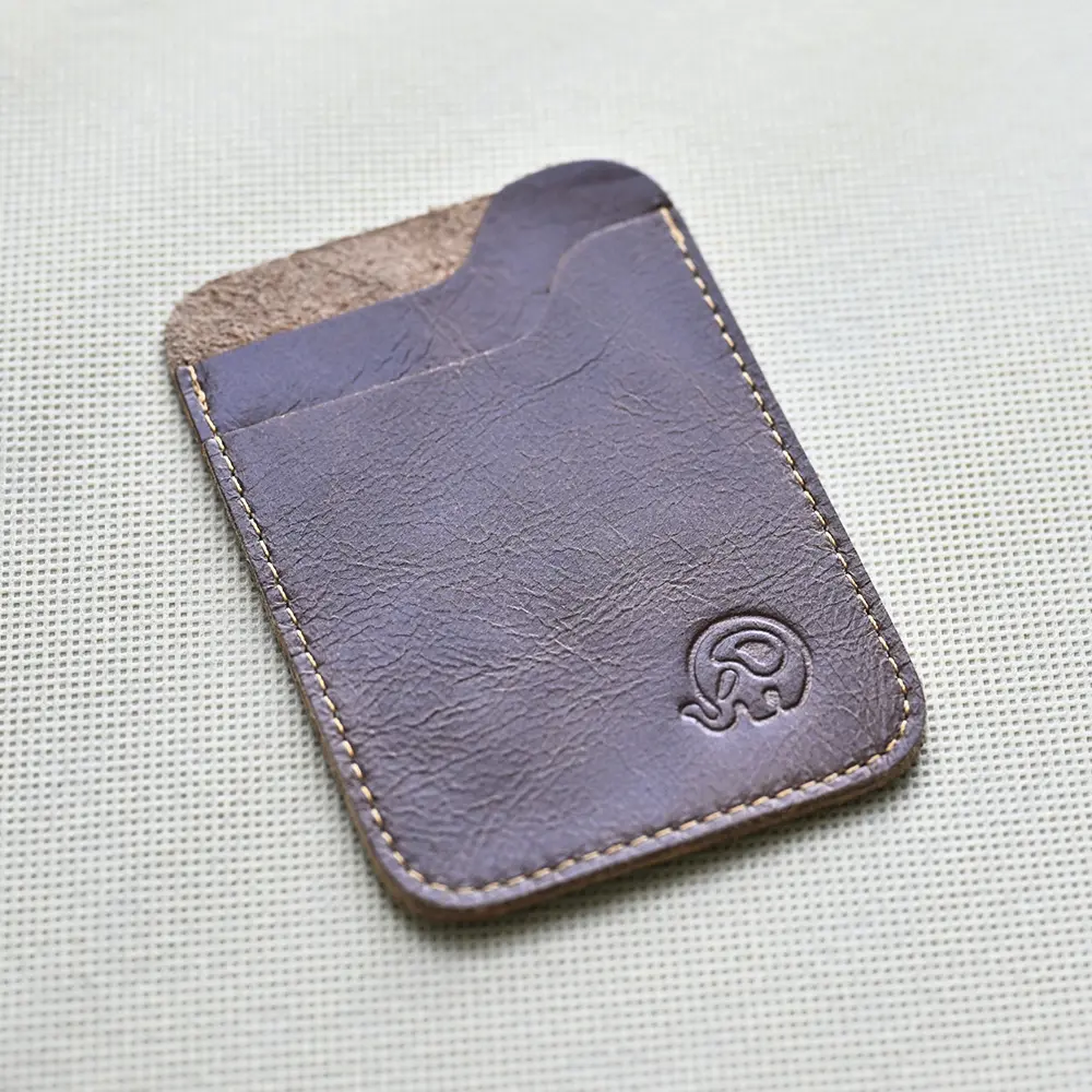 Slim Leather Card Holder Front Pocket Wallet (9.8x7cm) with 2 Card Slots - Genuine Leather Minimalist Card Wallet for Cards