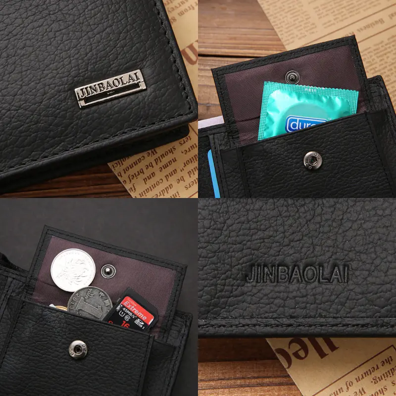 Genuine Leather Men Wallets Coin Pocket Card Holder Simple Quality Male Wallets Concise Short Black Credit Card Holder Purses