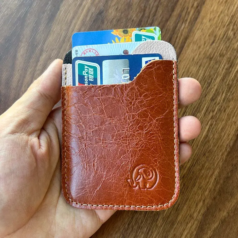 Slim Leather Card Holder Front Pocket Wallet (9.8x7cm) with 2 Card Slots - Genuine Leather Minimalist Card Wallet for Cards