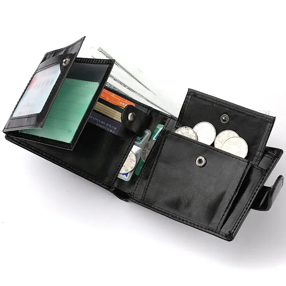 Large Capacity Men's Buckle Leather Wallet Multiple Card Slots ID Credit Card Holder Coin Retro Wallet 2025 New Style