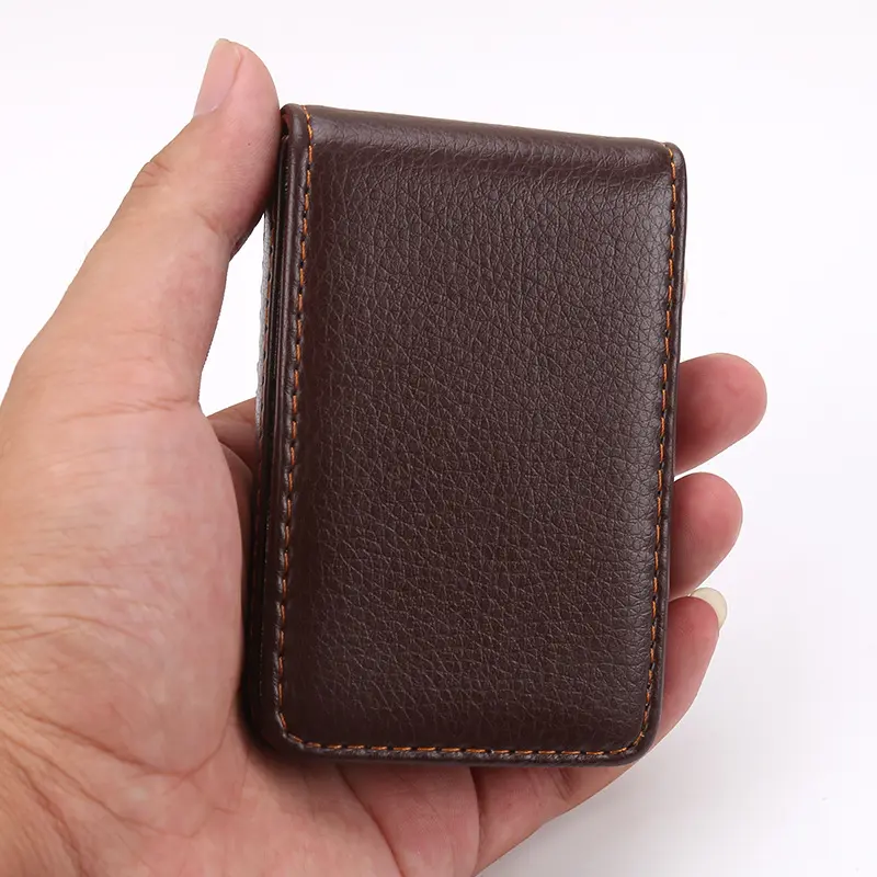 Business Card Holder, Vertical Version PU Leather Business Card Case Pocket Business Name Card Holder With Magnetic Shut