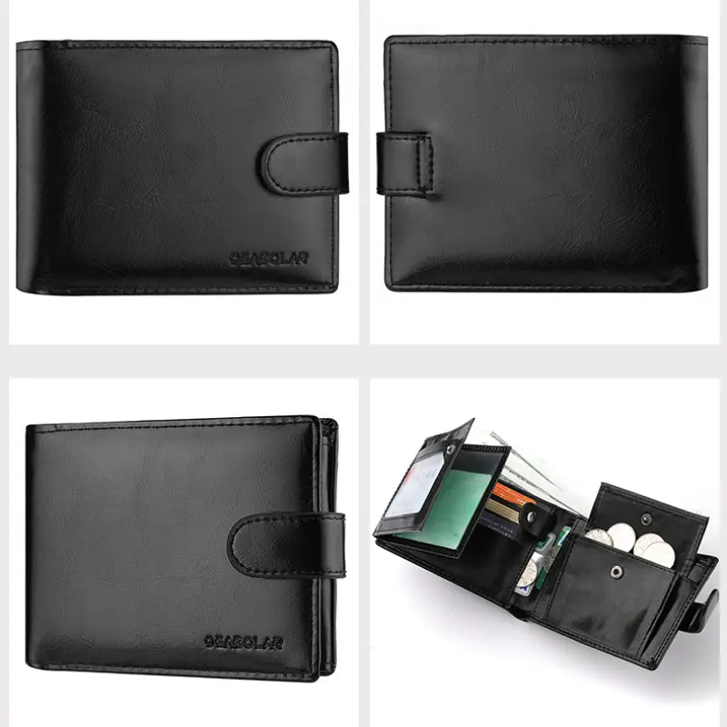 Large Capacity Men's Buckle Leather Wallet Multiple Card Slots ID Credit Card Holder Coin Retro Wallet 2025 New Style