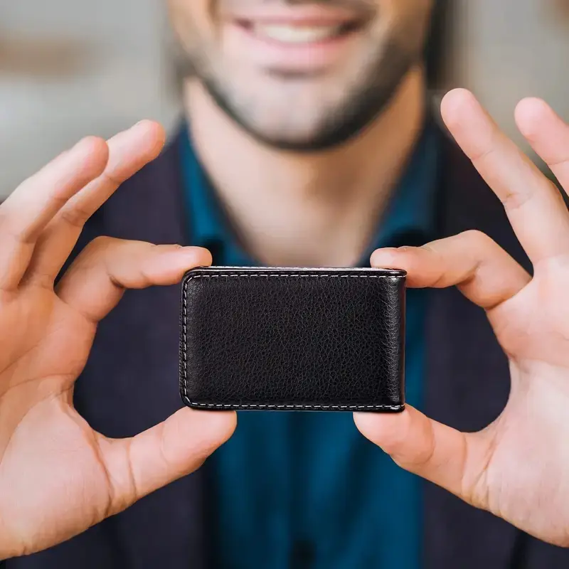 Business Card Holder, Vertical Version PU Leather Business Card Case Pocket Business Name Card Holder With Magnetic Shut