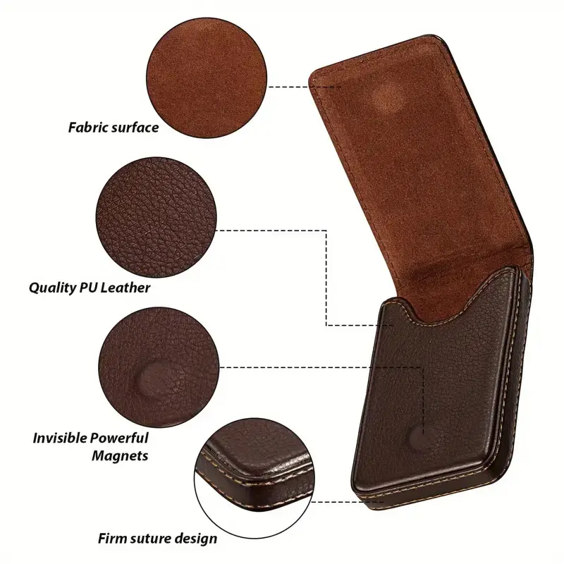 Business Card Holder, Vertical Version PU Leather Business Card Case Pocket Business Name Card Holder With Magnetic Shut