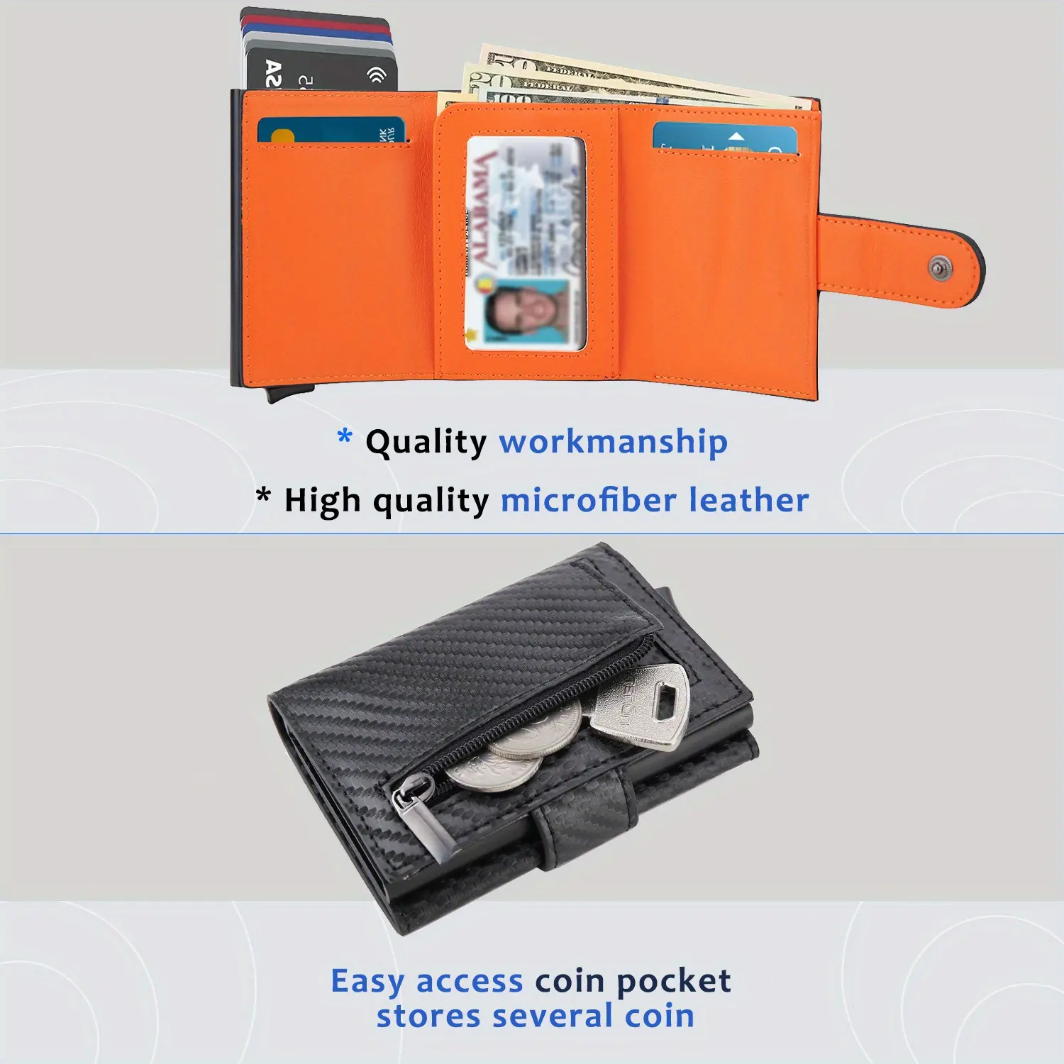 Rfid Microfiber Leather Men Wallets Short Leather Wallets Carbon Fiber Slim Card Holder Wallet Black Minimalist Wallet for Men