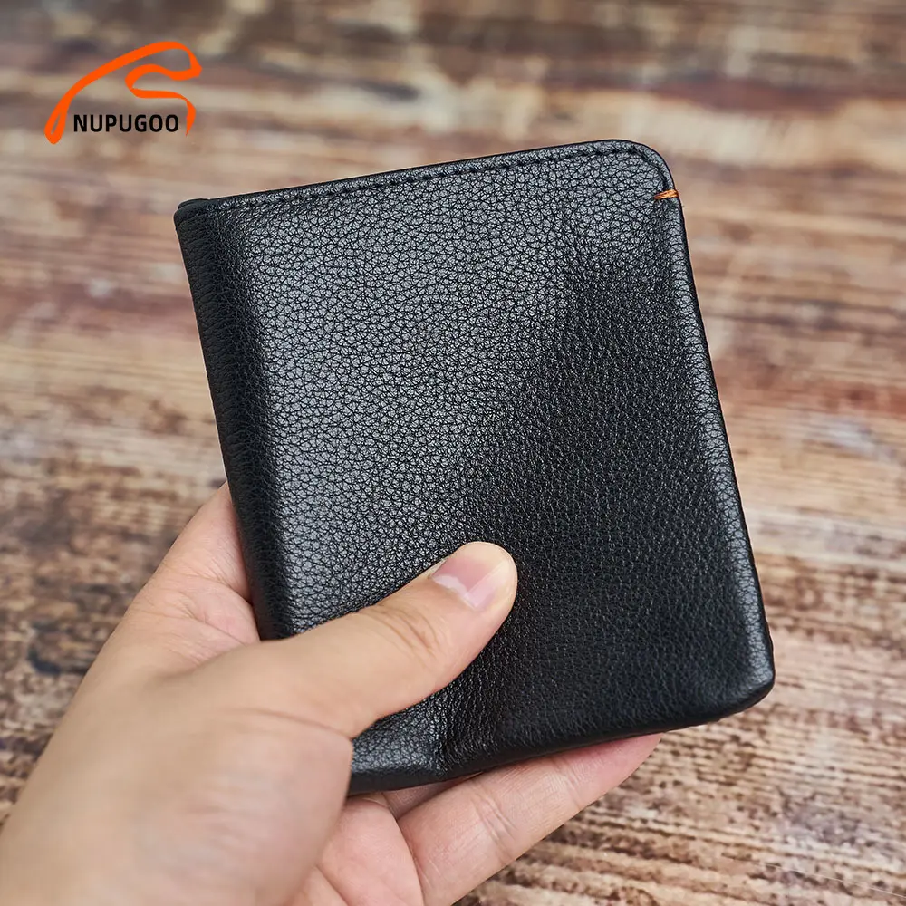Slim Men's Wallet Genuine Leather Casual Small Purse Credit Business Card Holder Wallet Bifold Mini Money Bag Coin Purse NUPUGOO