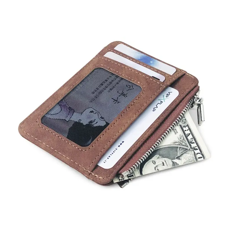 Men's Slim Short Card Wallet Matte Leather Retro Multi-card Frosted Fabric Card Holder Money Minimalist Transparent Coins Purse