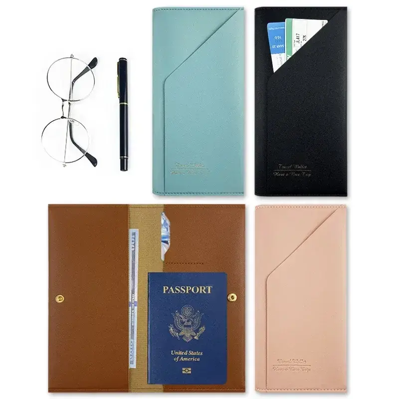 New Solid Travel Document Bag Pu Leather Multifunctional Passport Case Ticket Holder Business ID/Credit Card Bags