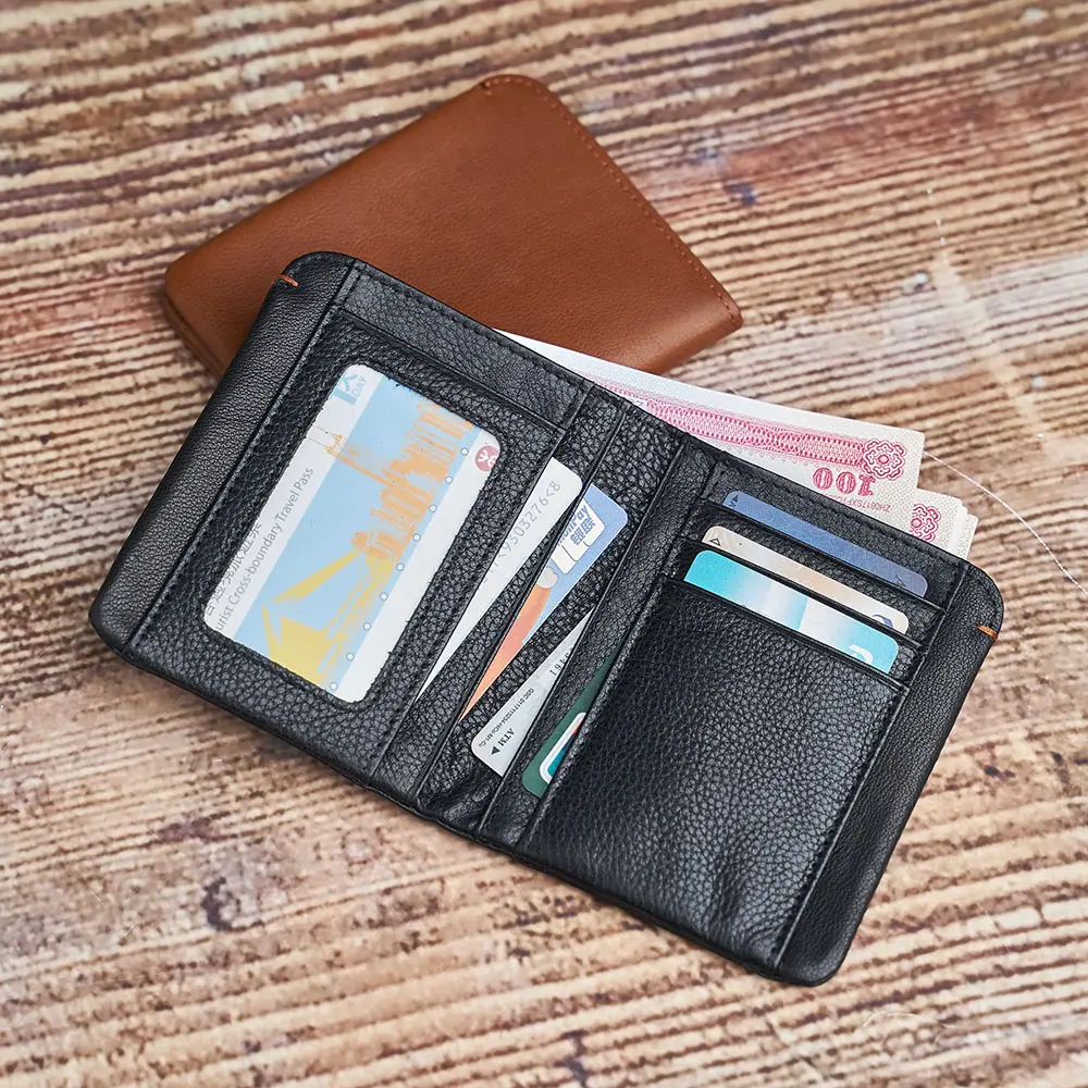 Slim Men's Wallet Genuine Leather Casual Small Purse Credit Business Card Holder Wallet Bifold Mini Money Bag Coin Purse NUPUGOO