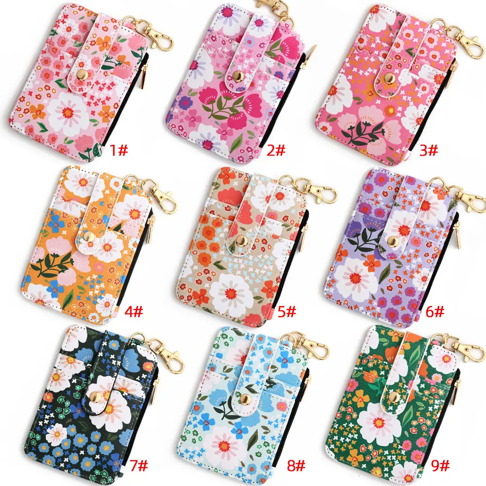 2024 Silicone Bead Bracelet Leather Card Bag Wristlet Keychain Silicone Bracelet Wallet Bangle floret Printed Fragmented ID Bag