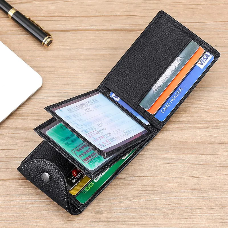 Portable Ultra-Thin Wallet for Men Genuine Leather Driver's License Cover Mini ID Credit Card Holders Male Small Short Purses