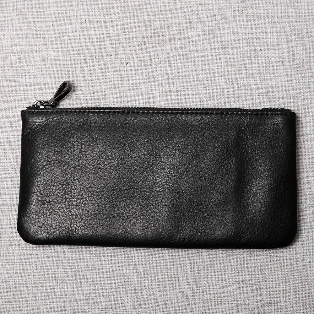 ZRCX Men's Genuine Leather Long Zipper Wallet First Layer Cowhide Youth Ultra-Thin Handbag Wallet Trendy Brand Simple Wallet