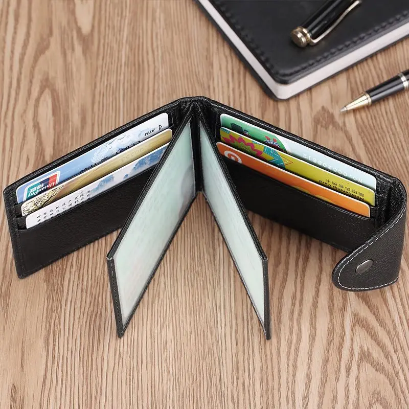 Portable Ultra-Thin Wallet for Men Genuine Leather Driver's License Cover Mini ID Credit Card Holders Male Small Short Purses