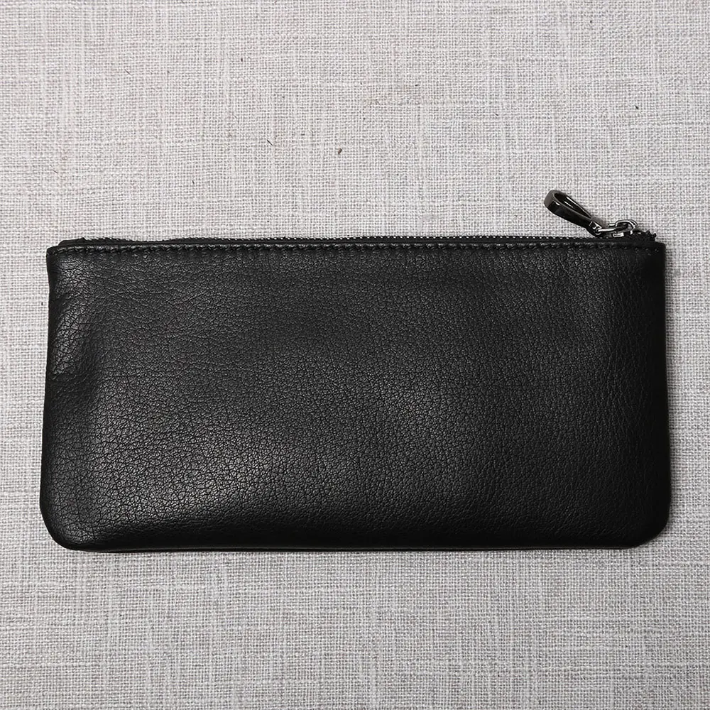 ZRCX Men's Genuine Leather Long Zipper Wallet First Layer Cowhide Youth Ultra-Thin Handbag Wallet Trendy Brand Simple Wallet