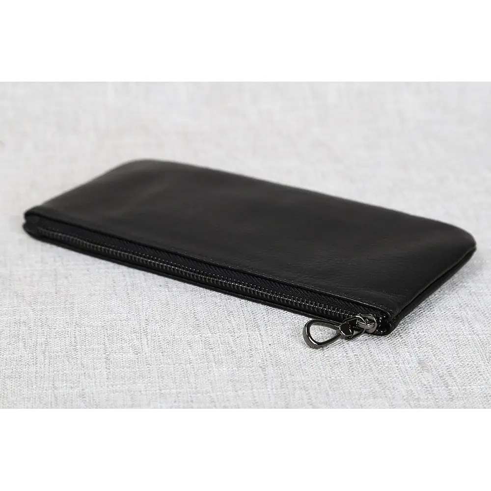 ZRCX Men's Genuine Leather Long Zipper Wallet First Layer Cowhide Youth Ultra-Thin Handbag Wallet Trendy Brand Simple Wallet