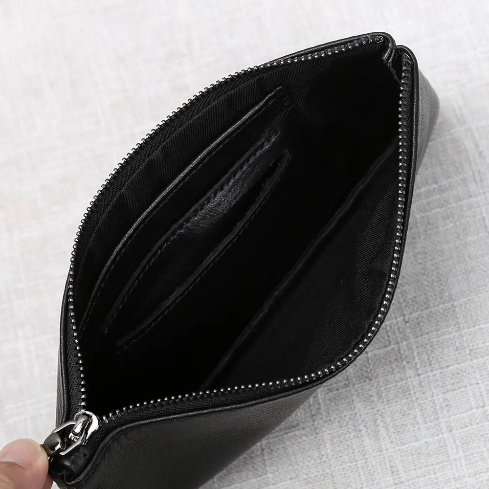 ZRCX Men's Genuine Leather Long Zipper Wallet First Layer Cowhide Youth Ultra-Thin Handbag Wallet Trendy Brand Simple Wallet