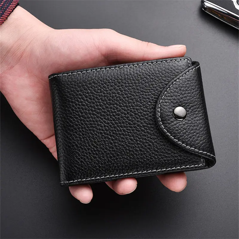 Black Driver's License Leather Case with Buckle Genuine  Slim Wallet Bank Credit Card Cover Multi Slot Mini Purse for Man