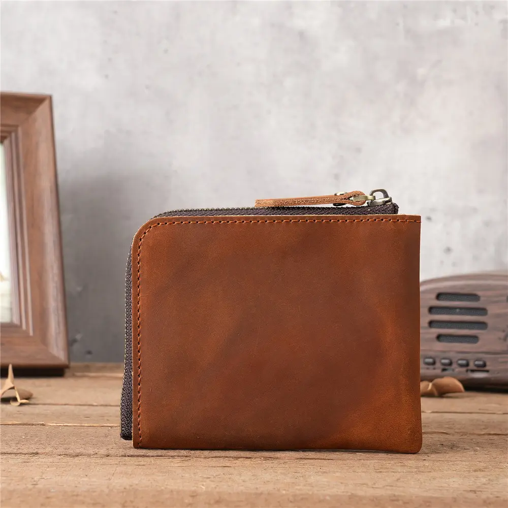 Japan Style 100% Genuine Leather Men Wallet Small Mini Card Holder Male Wallet Pocket Purse Wallet for Men Brown High Quality