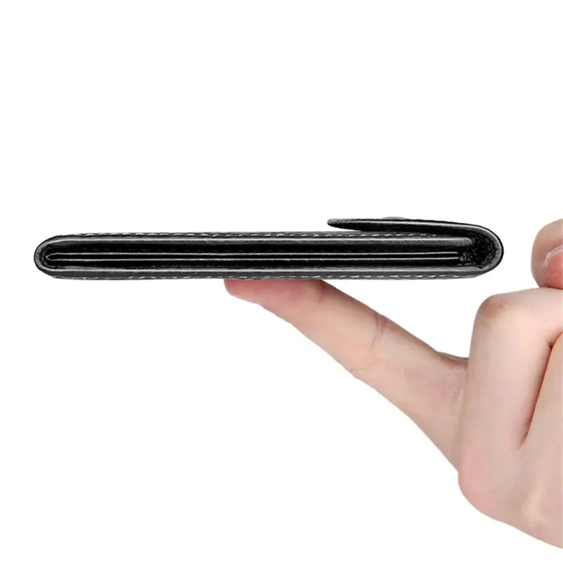 Black Driver's License Leather Case with Buckle Genuine  Slim Wallet Bank Credit Card Cover Multi Slot Mini Purse for Man