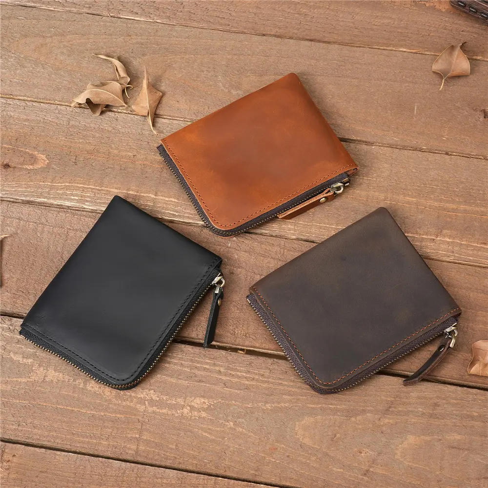 Japan Style 100% Genuine Leather Men Wallet Small Mini Card Holder Male Wallet Pocket Purse Wallet for Men Brown High Quality
