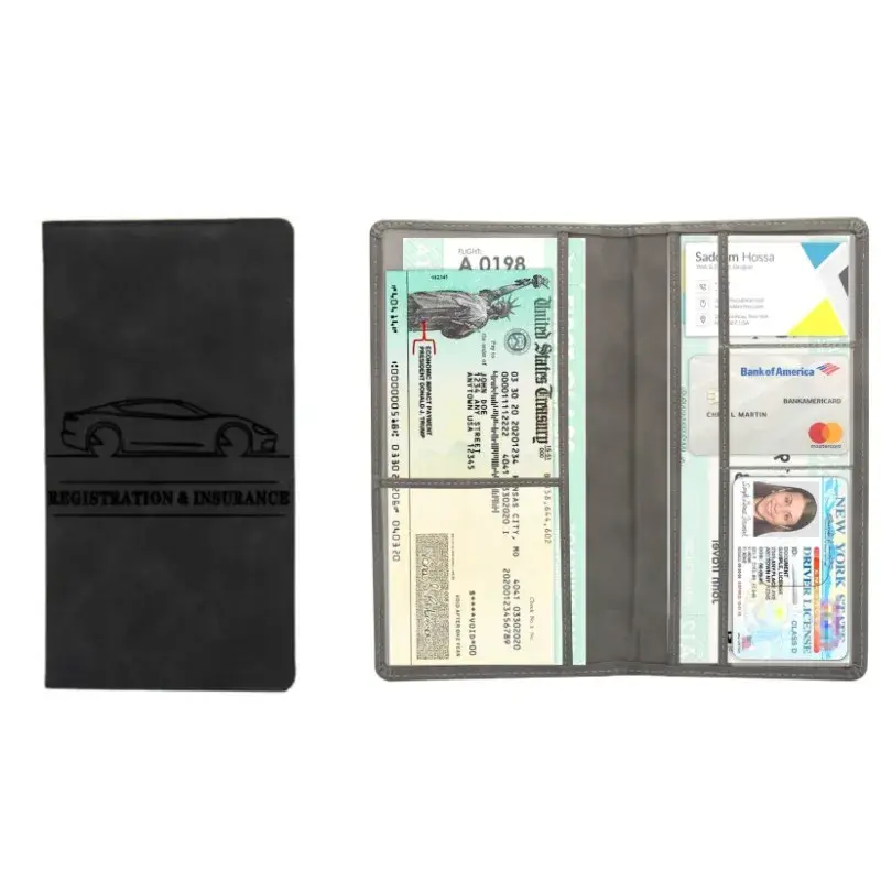 2025 Car Registration Insurance Holder Leather Men Driving License Cover Auto Documents License Storage Bag Credit Card Wallet