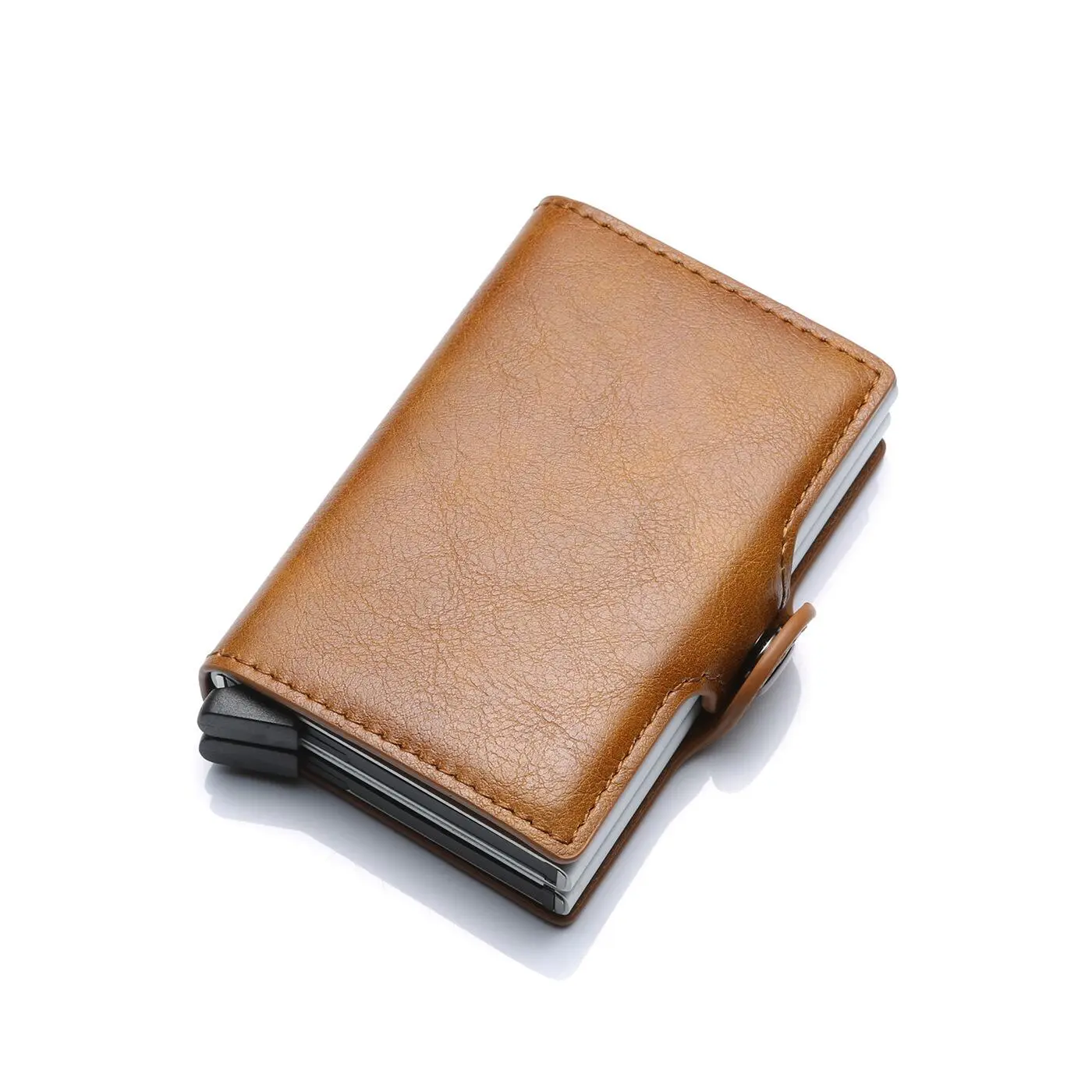 RFID Blocking Men Wallet Credit Card Holder Leather Card Wallet Double Metal Box ID Card Holder Money Clip Purse New 2023