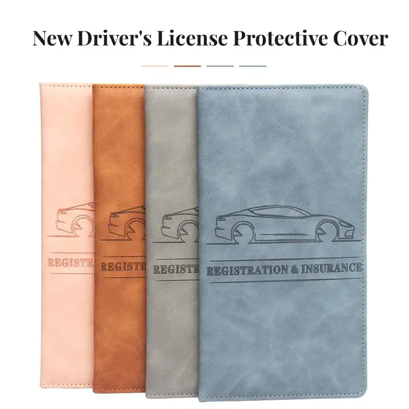 2025 Car Registration Insurance Holder Leather Men Driving License Cover Auto Documents License Storage Bag Credit Card Wallet